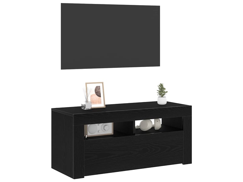  Meuble tv - banc tv - meuble de rangement 90 x 35 x 40 cm chêne noir bois d'ingénierie  - Conforama D