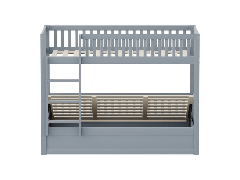  Lit mezzanine,90x200 cm,avec coffre,escalier,bois massif,gris  - Conforama A