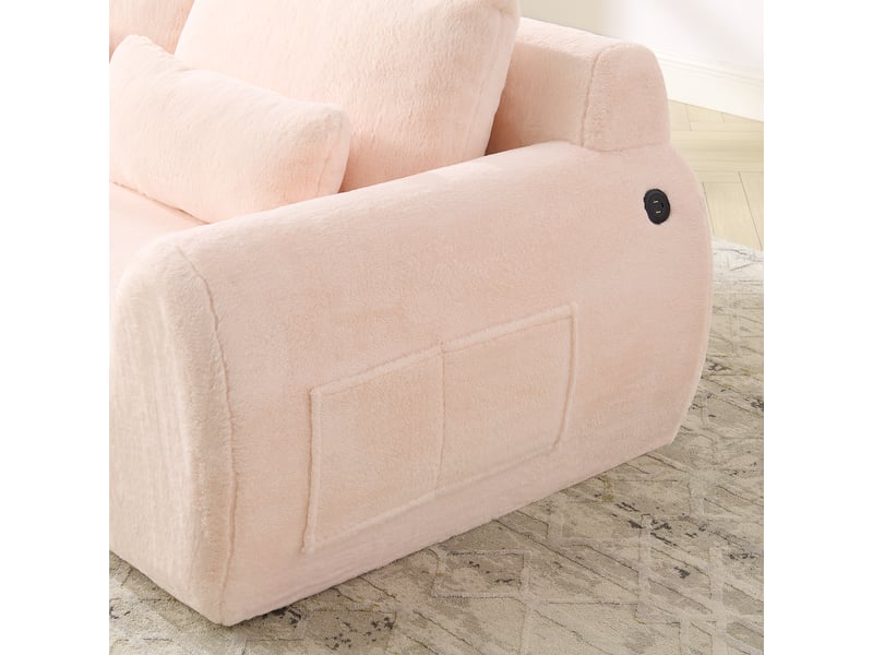  Canapé 2 places en fausse fourrure rose - ports usb, poche latérale, cosy et compact pour salon  - Conforama D