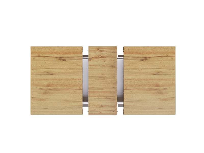  Table à manger extensible 110 à 140 cm blanche et bois clair, rangement intégré et décor relief élégant  - Conforama D