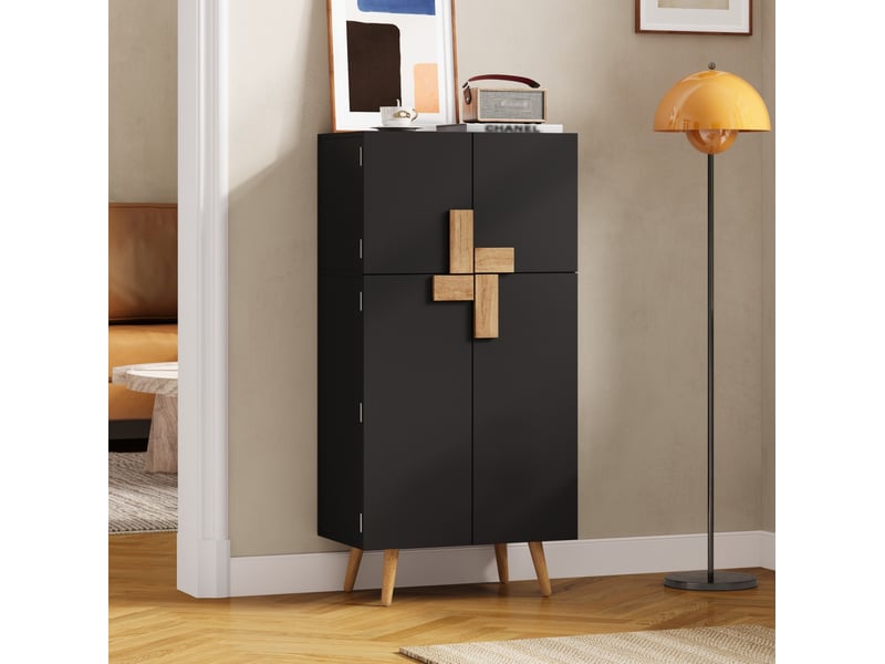  Armoire de cuisine 60x35x120 cm 4 portes avec étagères réglables noire  - Conforama B