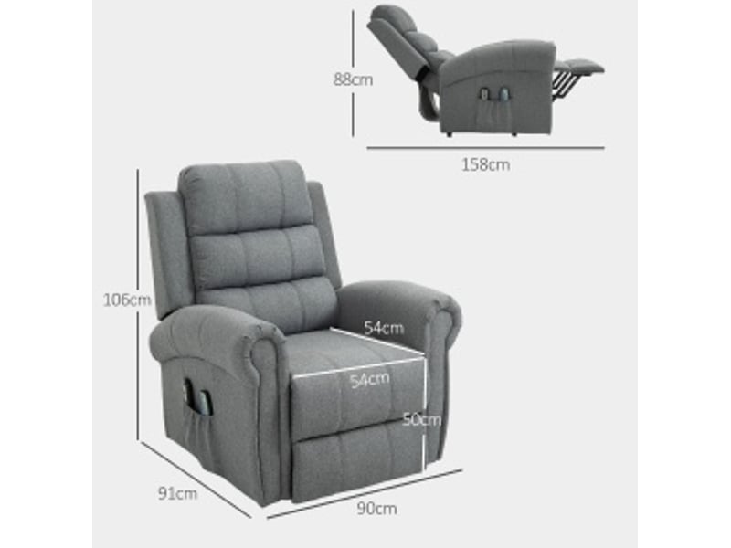  Fauteuil massant électrique avec aide au relevage, fonction relax et chauffage, en tissu gris clair 91 × 89 × 106 cm  - Conforama C