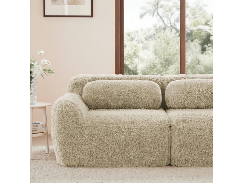  Canapé modulable convertible 2 places en velours kaki clair avec 2 ottomans, sans montage, confort nuageux  - Conforama D