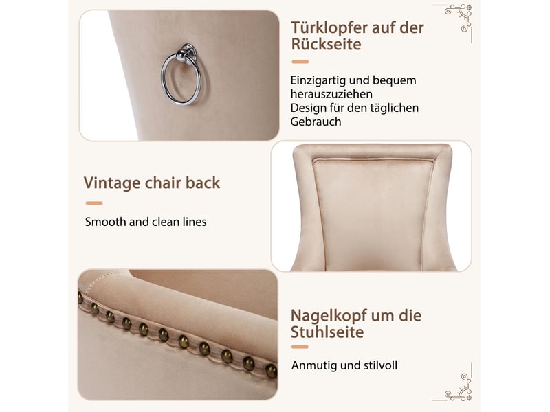  Lot de 4 chaises de salle à manger en velours beige avec accoudoirs  - Conforama E