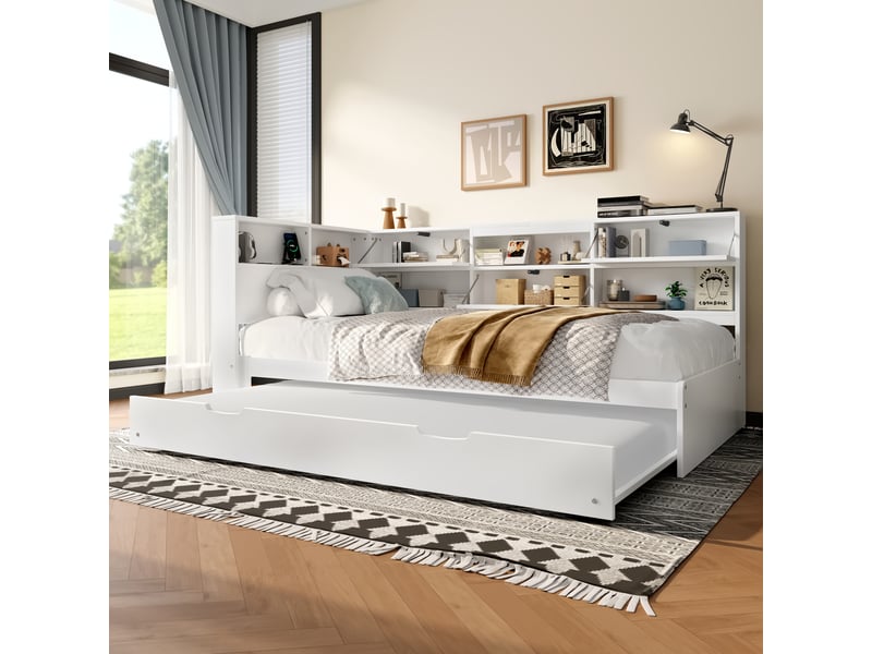  Lit gigogne 90x200cm coloris blanc pin lit enfant blanc - Conforama E