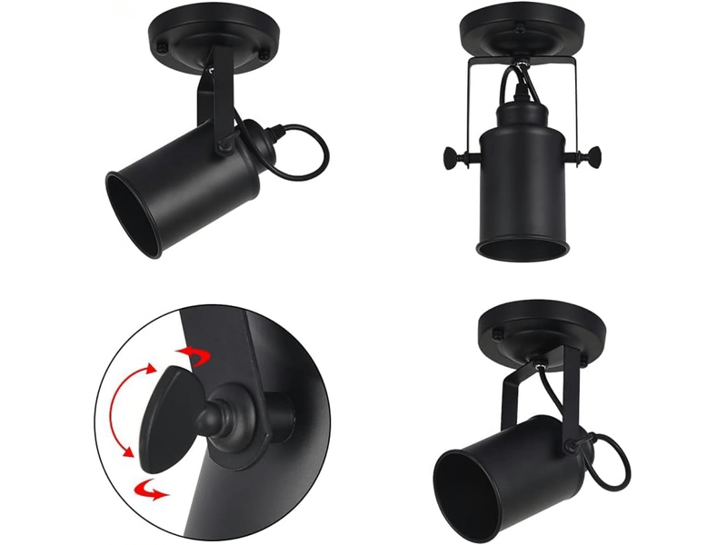  Réglable spot led lampe murale rétro industrielle e27, luminaire mural interieur en métal pour salon chambre restaurant cuisine, 60 w, noir  - Conforama D