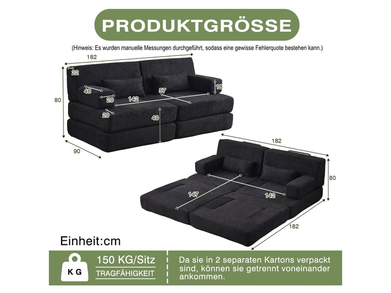 Canapé convertible 2 places 2 en 1-modulable pliable-chenille-lit d'appoint-cadre métal-compressé-gris  - Conforama D