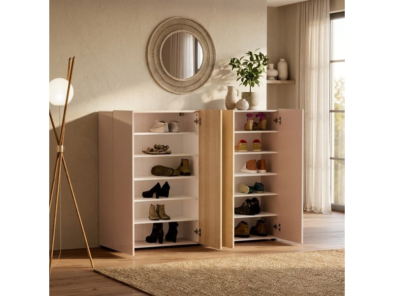  Meuble à chaussures gain de place 4 portes avec 10 étagères lady - beige  - Conforama B
