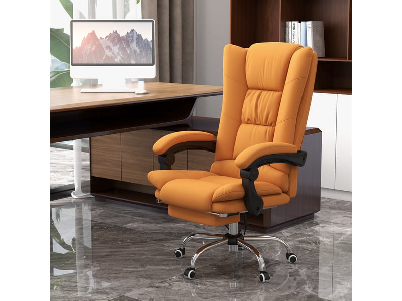  Fauteuil de bureau massant et chauffant, inclinable avec repose-pieds, en similicuir marron clair  - Conforama C