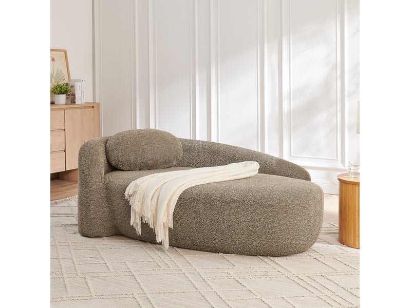  Canapé 1 place en tissu bouclette marron avec coussin de tête  - Conforama D