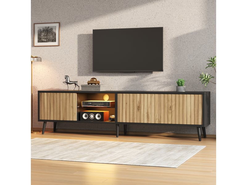  Meuble tv naturel bois et noir en panneaux de particules 175 cm  - Conforama B