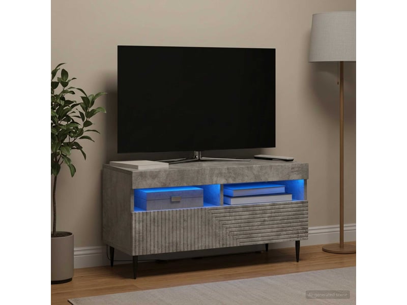  Meuble tv - banc tv - meuble de rangement led gris béton bois d'ingénierie  - Conforama D
