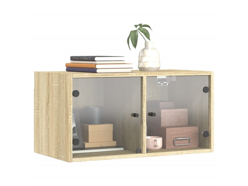  Armoire murale salon, meuble de rangement avec portes en verre chêne sonoma 68,5x37x35 cm  - Conforama D