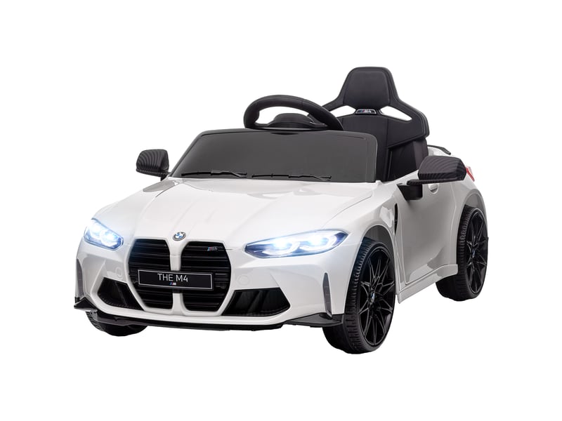  Voiture électrique bmw m4, sonslumières, 3-5 kmh, télécommande, 3-5 ans, blanche.  - Conforama B