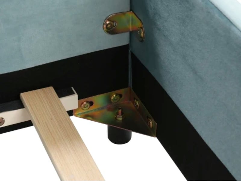  Lit capitonné 140×200, bureau + tabouret, sommier bois, velours, bleu  - Conforama E