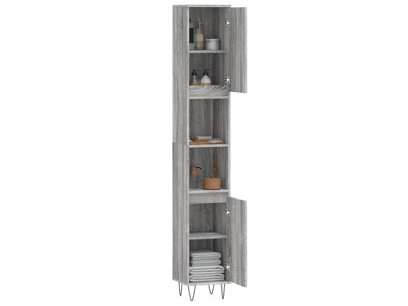  Amoire de salle de bain sonoma gris 30x30x190cm bois d'ingénierie shl2393  - Conforama D