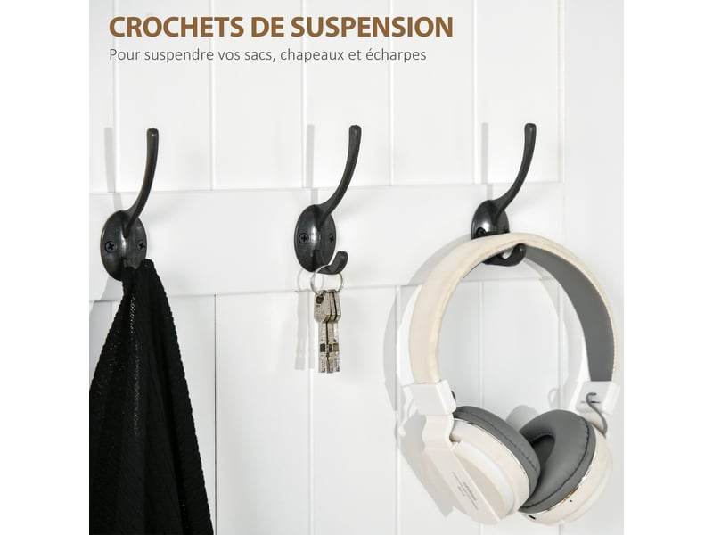 Meuble d'entrée 4 en 1, vestiaire d'entrée avec banc de rangement et 4 crochets doubles, 71,5 x 39,5 x 170 cm, blanc - Conforama E