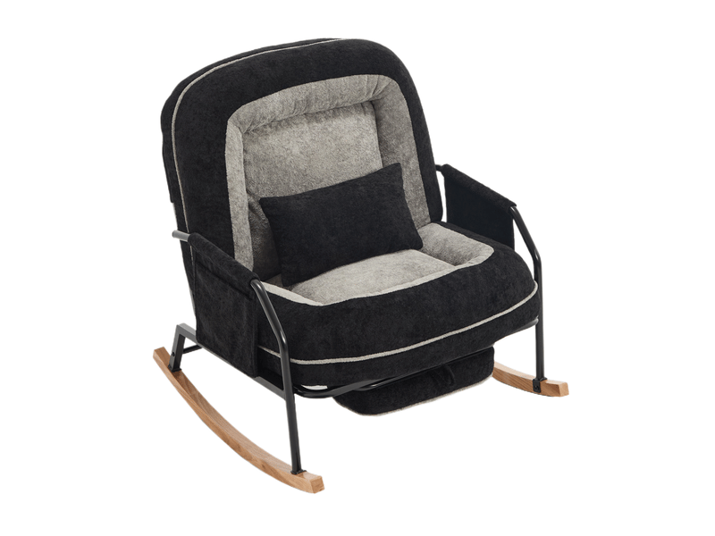  Fauteuil à bascule - 80x87x95 cm - fauteuil à basse moderne avec repose-pieds et dossier réglable - noir  - Conforama A
