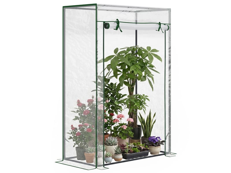  Serre avec porte enroulable et structure en acier, serre de jardin pour terrasse ou patio, 100 x 50 x 150 cm, transparente  - Conforama A