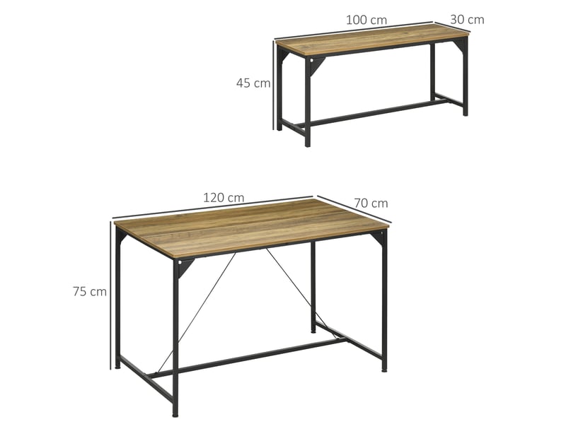  Ensemble table à manger et 2 bancs cadre en acier 4 personnes pour cuisine salle à manger salon naturel et noir  - Conforama E
