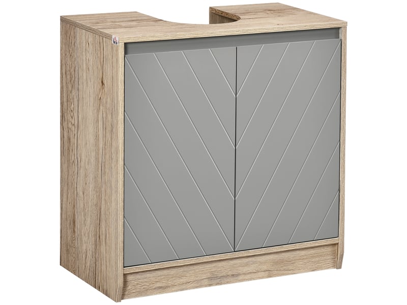  Meuble sous-vasque 2 portes, chêne clair et gris, 60 x 30 x 59,8 cm  - Conforama A