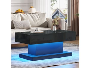 Table basse 100x50x45 cm avec éclairage led, 2 tiroirs, table d'appoint, salon, panneau de particules, noir brillant