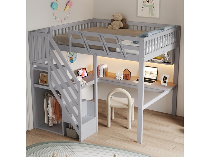  Lit 2 places 140x200 cm - avec éclairage led - en bois - gris CARDUME ESTIVAL - Conforama E