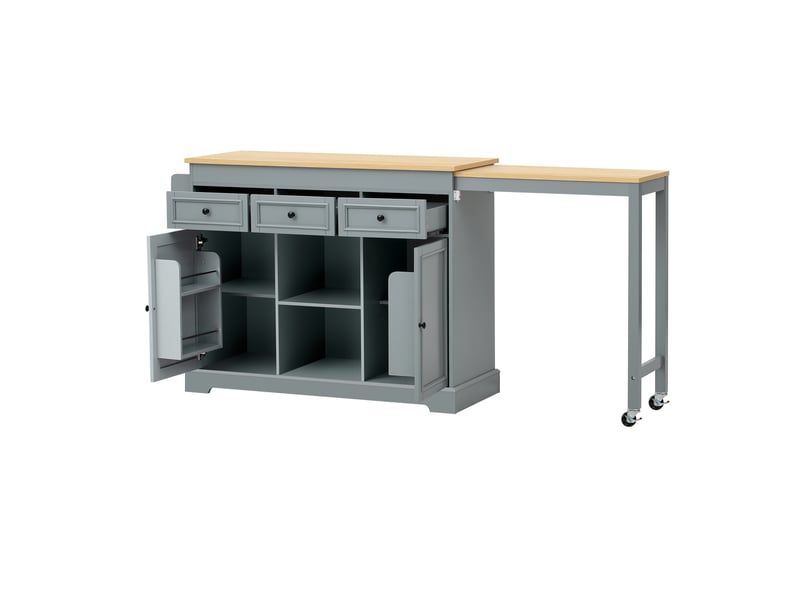  Îlot de cuisine sur roulettes extensible 112-188 cm, îlot central mobile avec étagère à épices et tiroirs, gris  - Conforama W