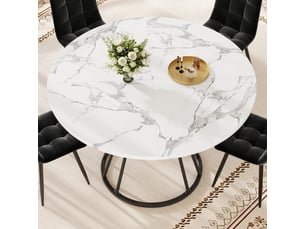 Ensemble table ronde et 4 chaises grises, diamètre 107 cm, double étagère ouverte, style industriel pour salle à manger compacte