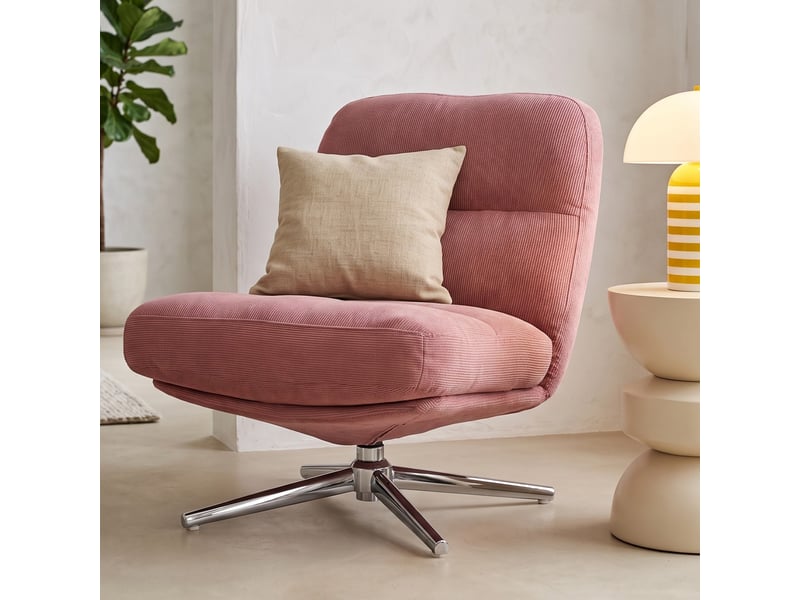  Fauteuil pivotant en velours côtelé rose et piètement chromé - julia Julia - Conforama B