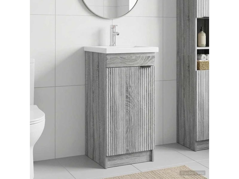  Meuble salle de bain avec évier, meuble de rangement sonoma gris shl8619  - Conforama B