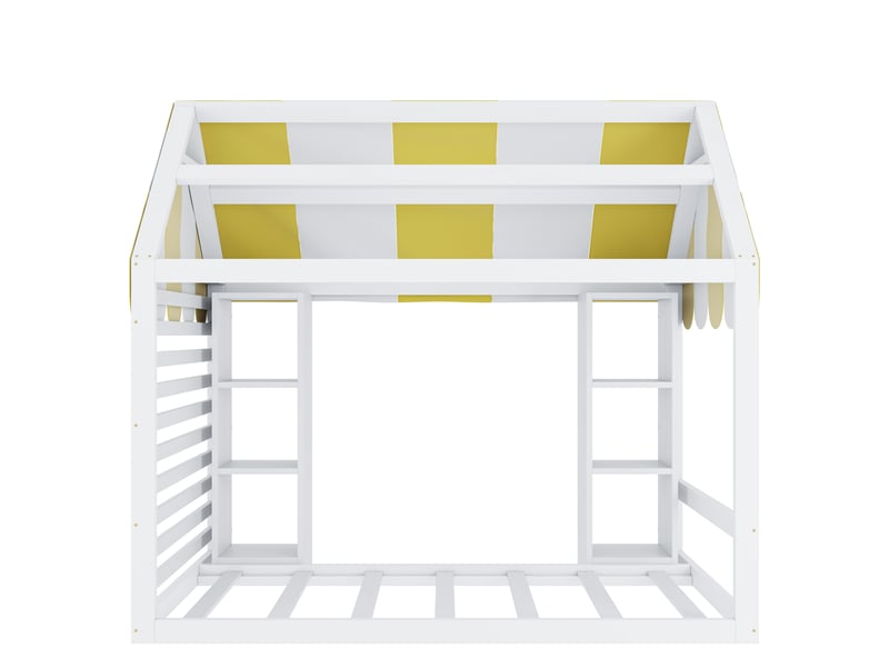  Lit enfant 90x200 avec rangement, lit à baldaquin blanc en bois, style maison de campagne pour filles et garçons  - Conforama D