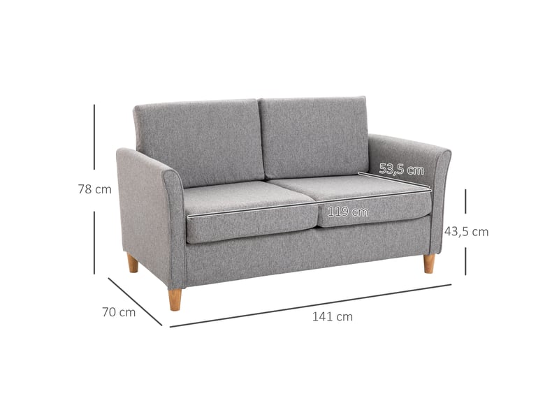  Canapé fixe, droit, en tissu effet lin, gris 141x70x78cm - Conforama C