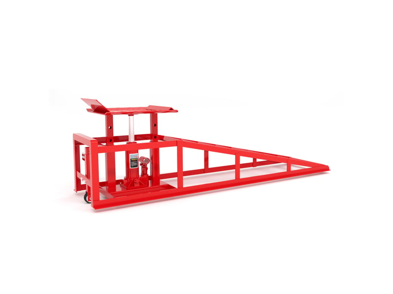  Lot de 2 rampes de levage hydrauliques 114 x 36 x 32 cm rouges en acier, capacité 5060 kg pour usage automobile  - Conforama D