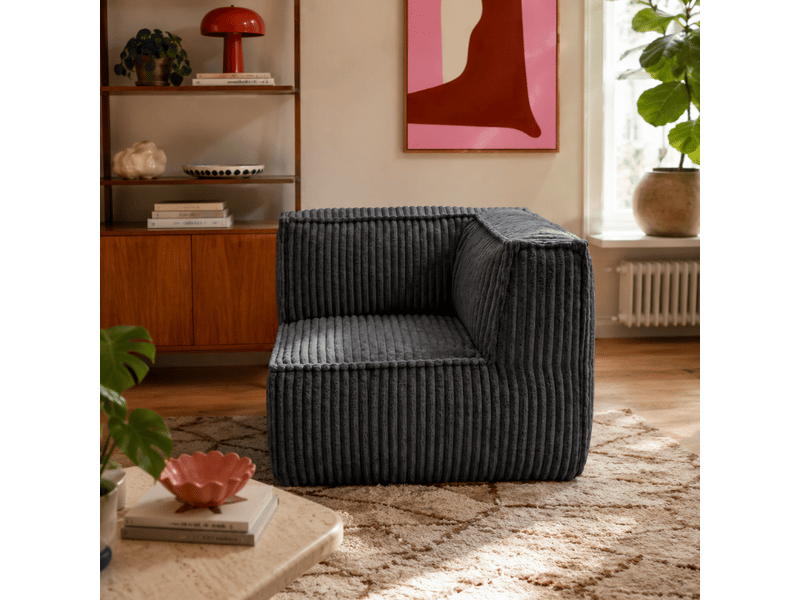 Module angle droit déhoussable pour canapé modulable velours côtelé 90x90 cm gris foncé - Conforama B