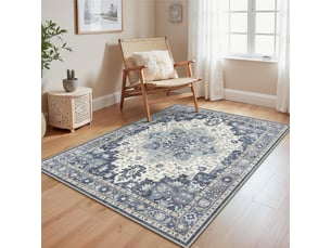 1 tapis de salon vintage bleu foncé, 80 x 120 cm, envers antidérapant, lavable, poils ras, convient pour cuisines, salles à manger, bureaux et chambre