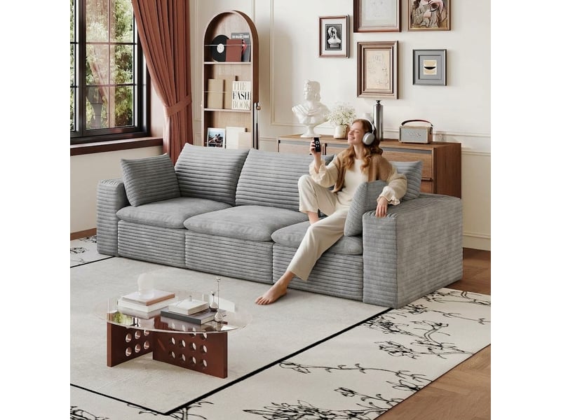 Canapé nuage 260 cm en velours côtelé gris foncé 3 places sans montage - Conforama C