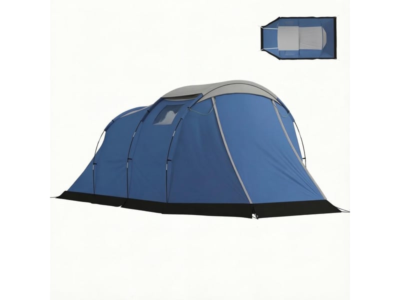  Tente tunnel 4 personnes bleue, étanche 3000 mm, double paroi, hauteur 190 cm  - Conforama A