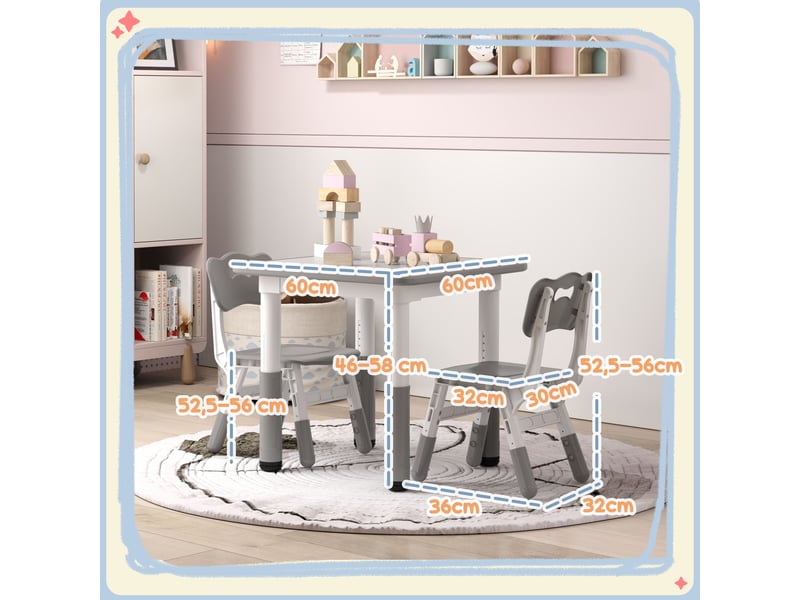  Ensemble table et 2 chaises pour enfants, hauteur réglable pour les enfants de 18 mois à 5 ans, facile à nettoyer  - Conforama D