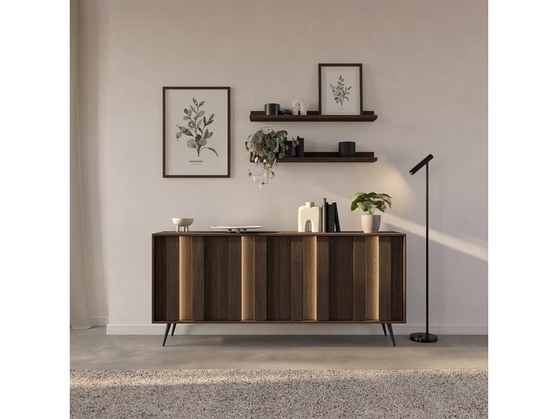  Buffet haga, console 4 étagères, 183x40x83h cm noyer brun Haga - Conforama B