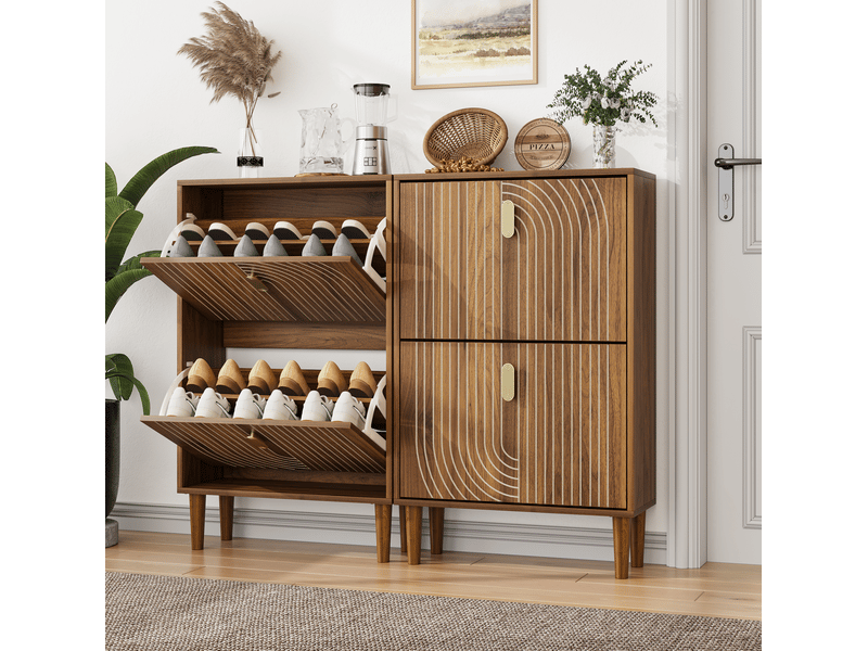  Meuble à chaussures 60x24x96 cm à 2 portes abattantes coloris noyer  - Conforama E