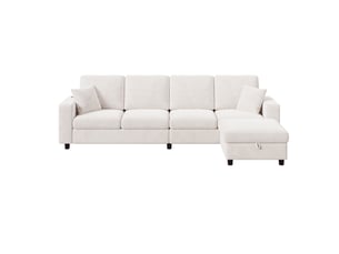 Canapé d'angle réversible fixe Fay Lum 4 places Polyester beige avec coffre de rangement