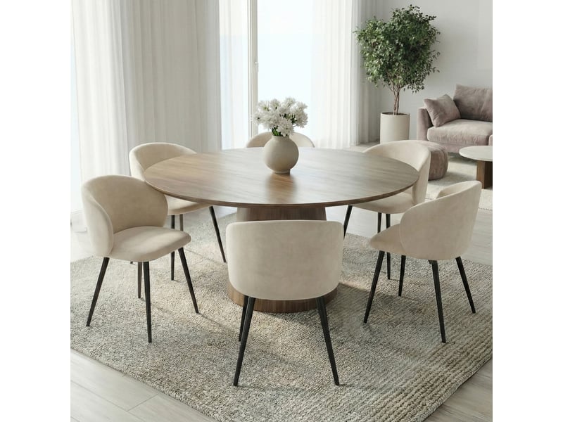  Lot de 6 chaises kira en velours crème pour salle à manger  - Conforama B