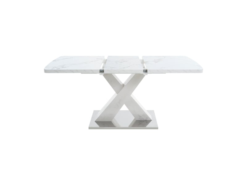 Table à manger rectangulaire moderne extensible 120-160 cm – plateau marbre blanc – piètement x mdf, base métallique - Conforama E
