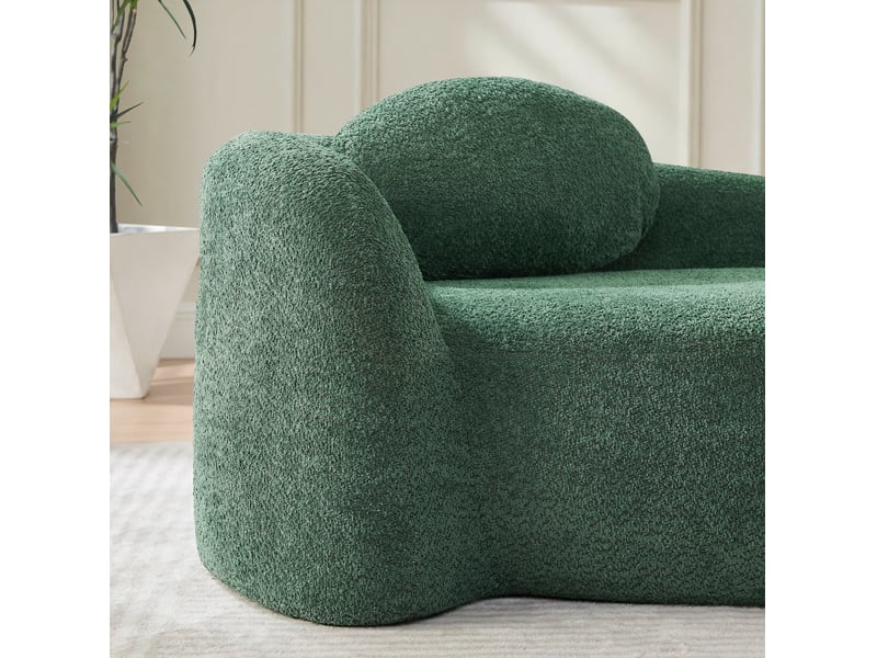  Canapé droit fixe 1 place en tissu bouclette vert, design arrondi avec coussin, idéal pour petit espace  - Conforama D