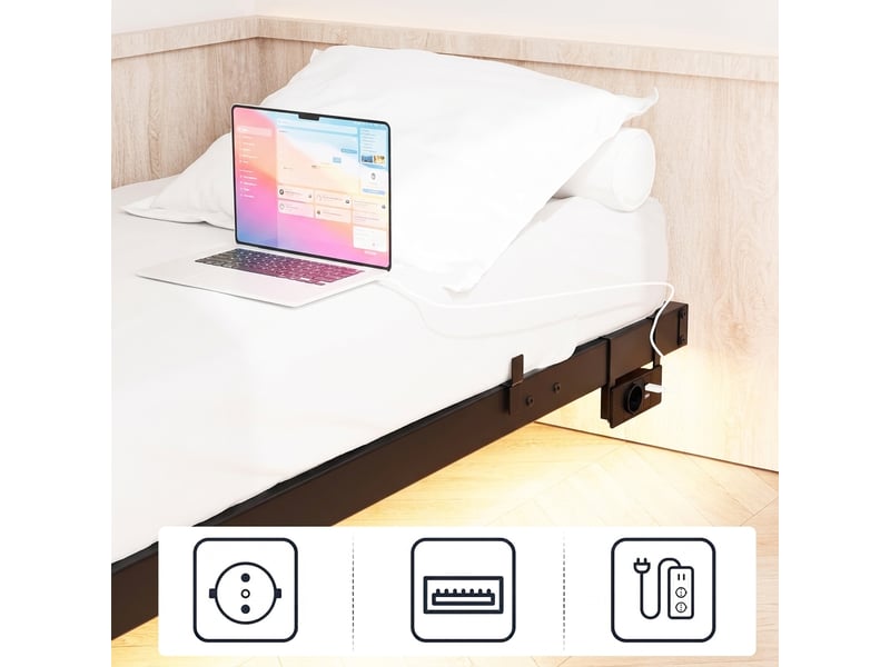  Cadre de lit 140x190 noir en métal - lit flottant avec led et station de charge usb  - Conforama R