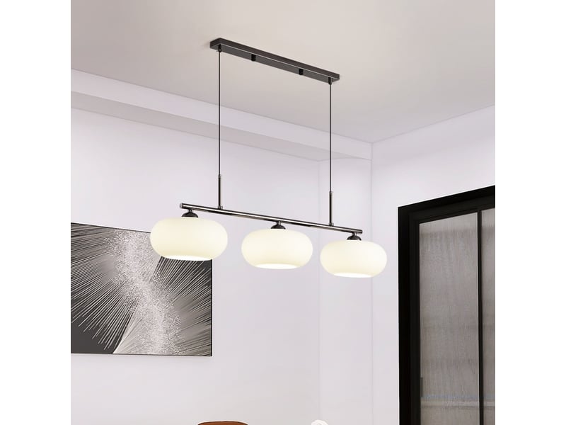  Suspension en métal noir mat avec abat-jour en verre – 3 flammes, l85 cm  - Conforama D