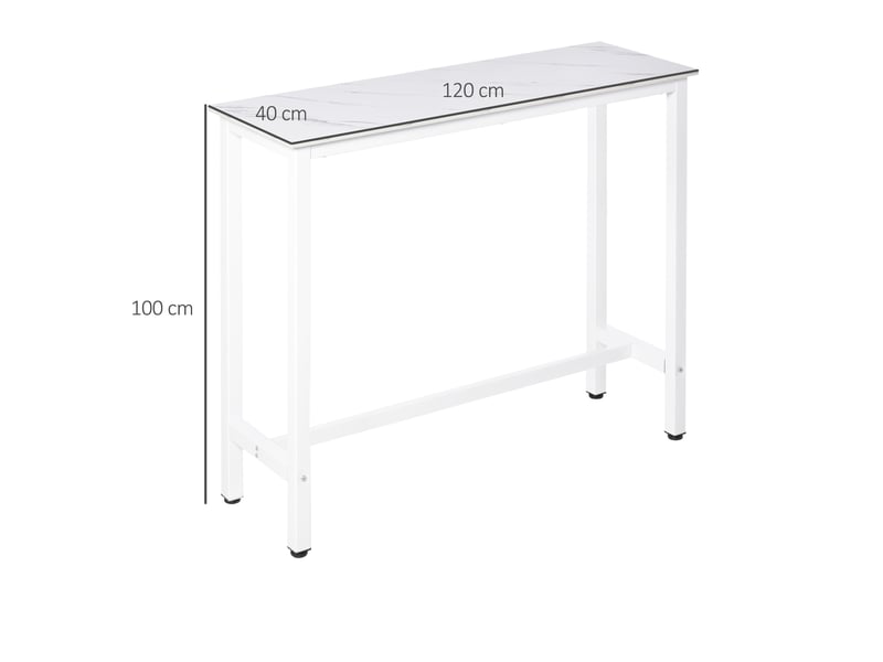  Table haute de bar 120 x 40 x 100 cm, plateau mélamine effet marbre, pieds en acier, table moderne pour cuisine et salle à manger  - Conforama E