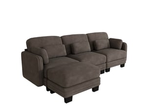 Canapé modulable d'angle 3 places 253x143x88 cm avec pouf en chenille marron