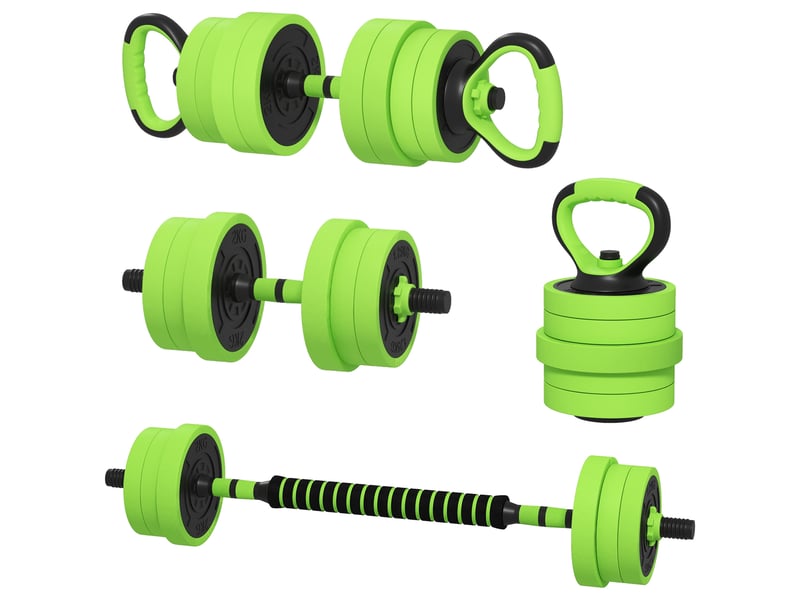  Ensemble de poids de musculation 4 en 1, 40 kg au total, pouvant être utilisé comme kettlebells, haltères et barres.  - Conforama B